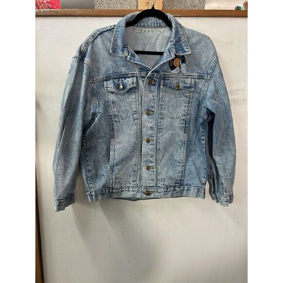 80s Vintage Denim Jean Jacket Womens‎ Medium Retro Elvis Record LP Embroidered - Picture 1 of 14